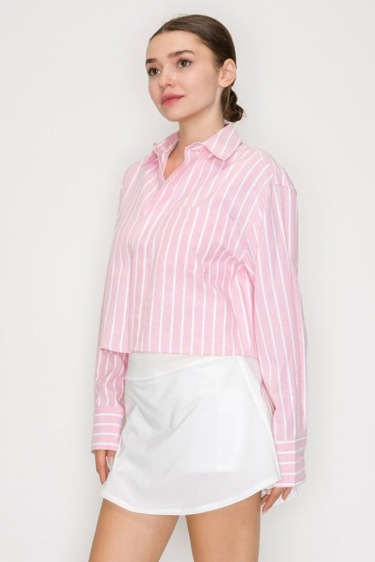 DT 1836 - Collared Striped Button Up Shirt