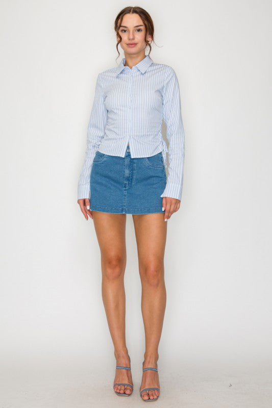 DT 1868 - Side Ruching Striped Shirt