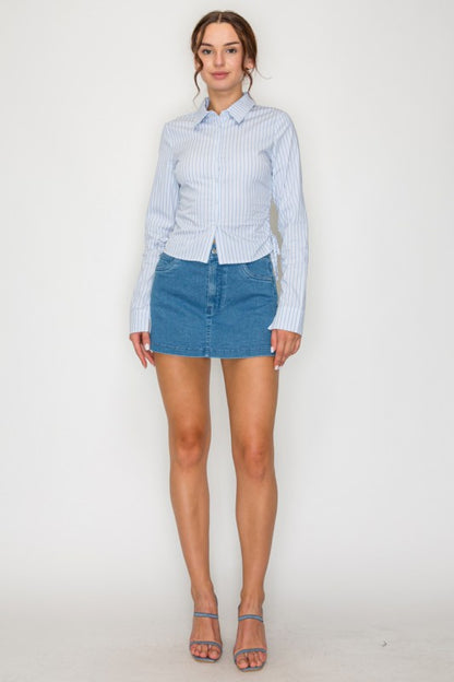 DT 1868 - Side Ruching Striped Shirt