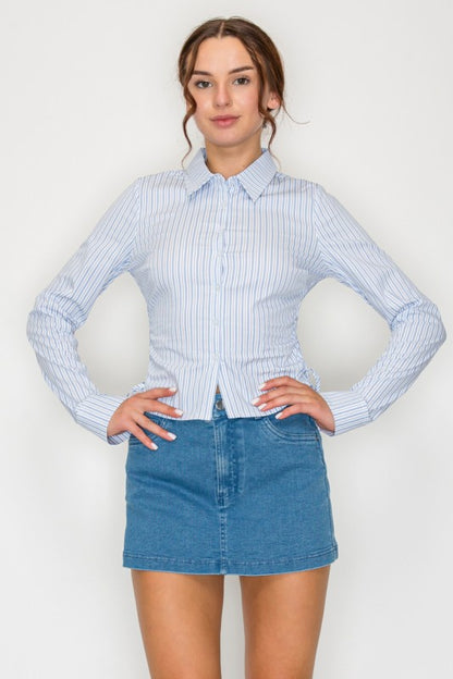 DT 1868 - Side Ruching Striped Shirt