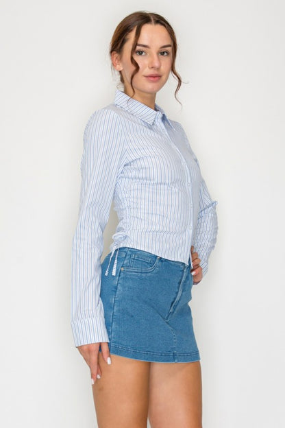 DT 1868 - Side Ruching Striped Shirt