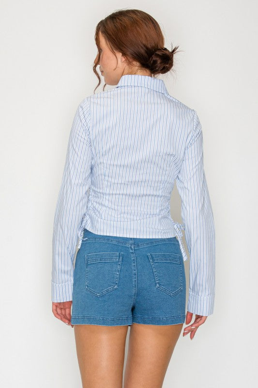 DT 1868 - Side Ruching Striped Shirt