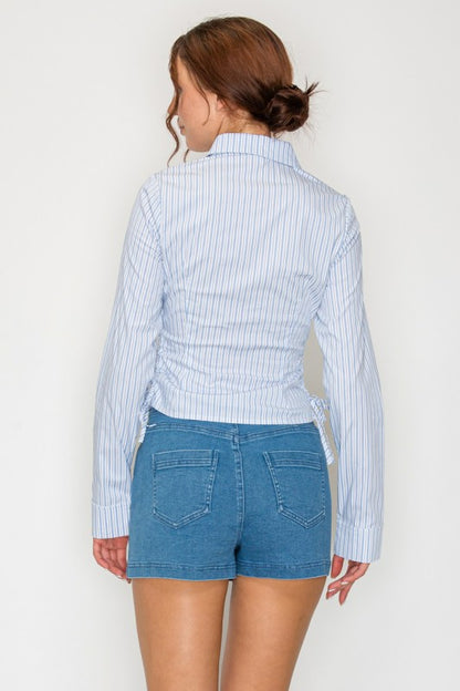 DT 1868 - Side Ruching Striped Shirt