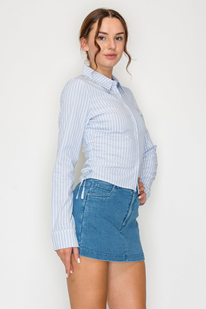 DT 1951 - Side Ruched Striped Top