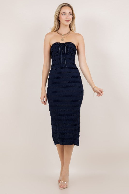 DD 1373 - Strapless Textured Midi Dress