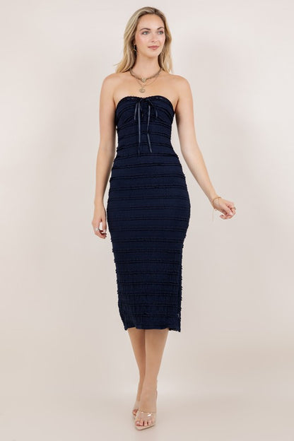 DD 1373 - Strapless Textured Midi Dress