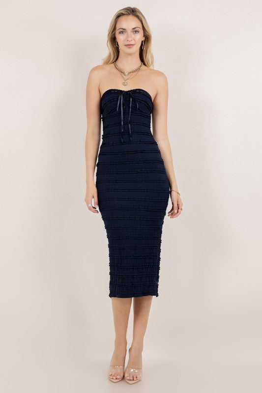 DD 1373 - Strapless Textured Midi Dress