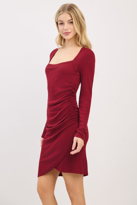 DD 1358 - Ruched Overlap Skirt Dress