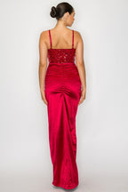 LD 612 - Ruched Slit Sequin Dress