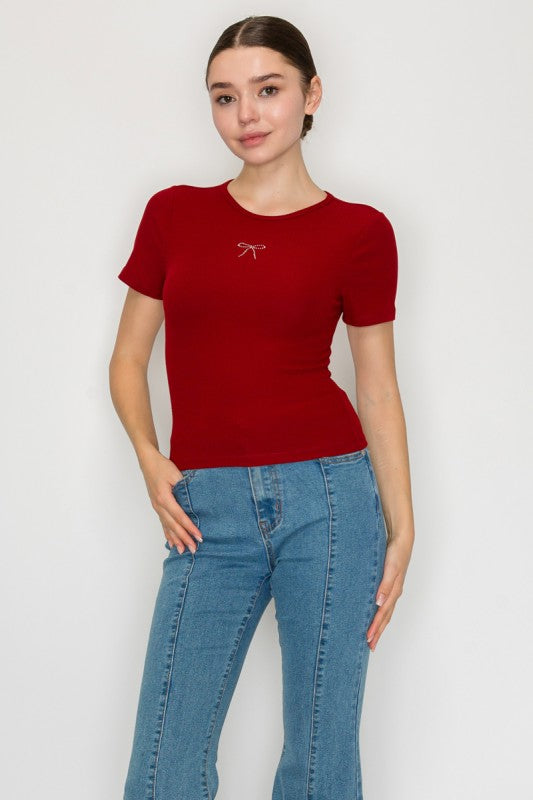 CT 2787 - Rhinestone Ribbon Crop Top