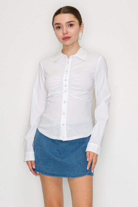 DT 1813 - Ruched Button Down Shirt