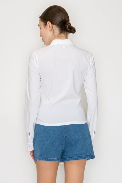 DT 1813 - Ruched Button Down Shirt