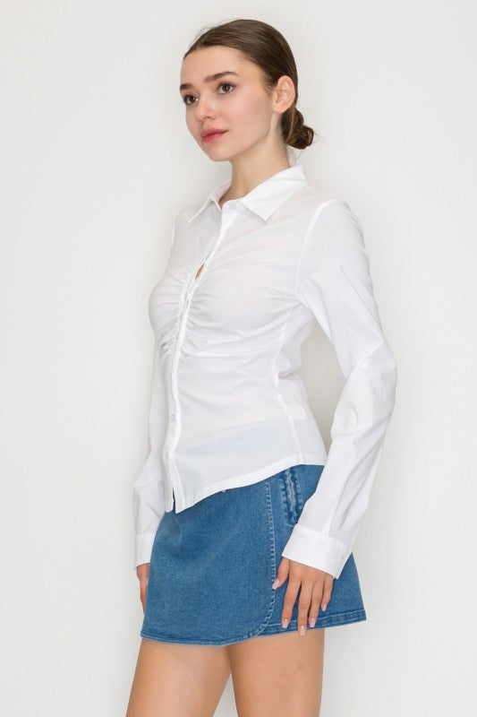 DT 1813 - Ruched Button Down Shirt