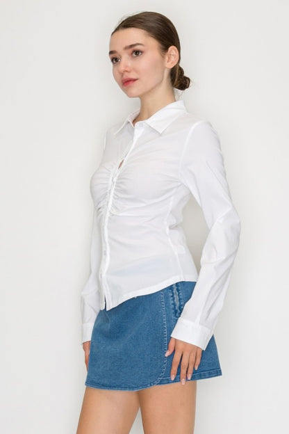 DT 1813 - Ruched Button Down Shirt