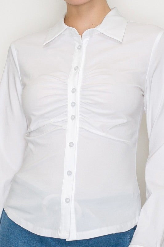 DT 1813 - Ruched Button Down Shirt