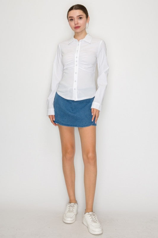 DT 1813 - Ruched Button Down Shirt