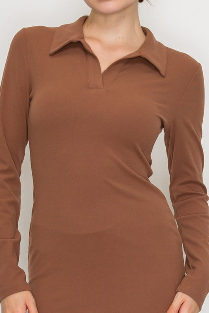 LD 610 - Collared Long Sleeve Midi Dress