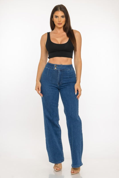 P 818 - Double Button Wide Leg Jeans