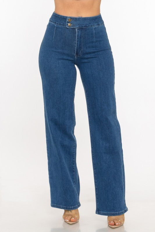 P 818 - Double Button Wide Leg Jeans