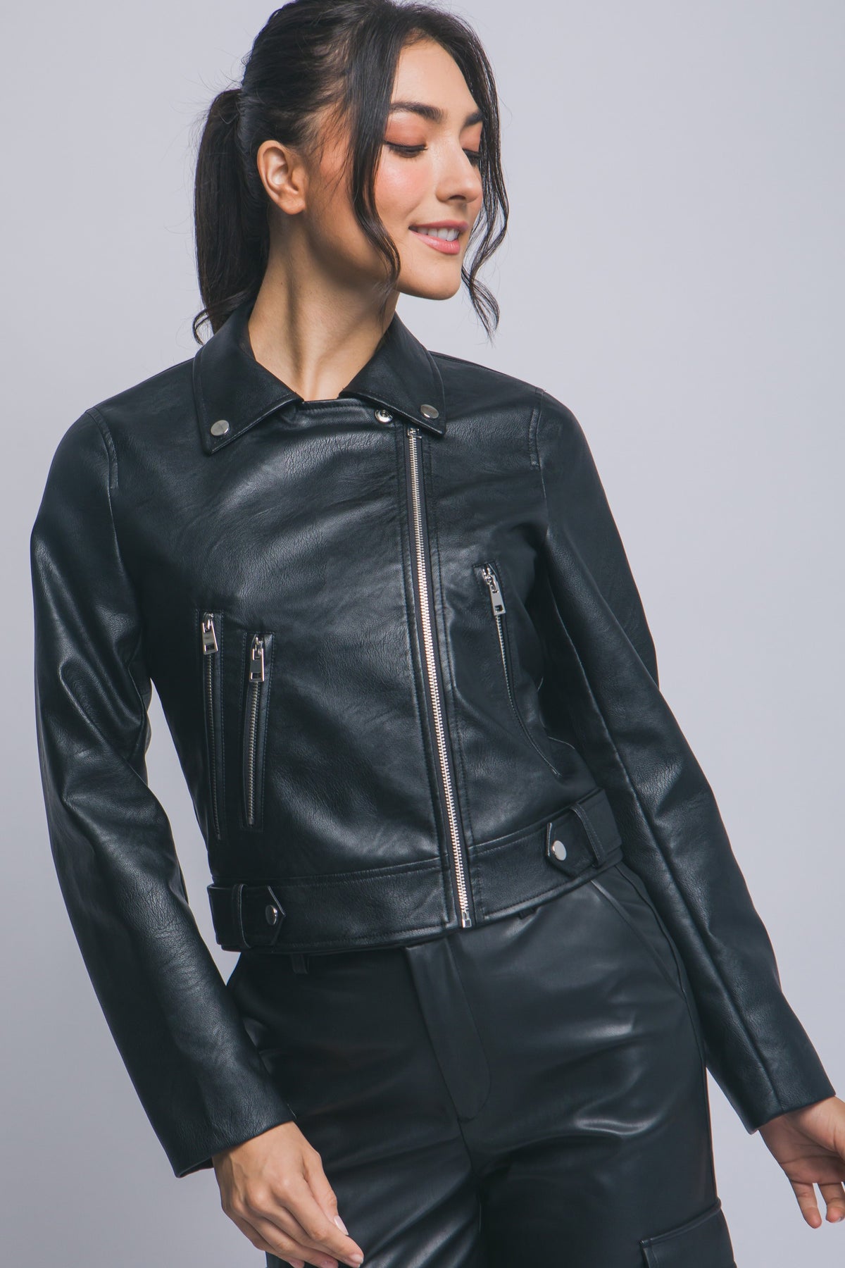 JCT 034 - Faux Leather Moto Jacket