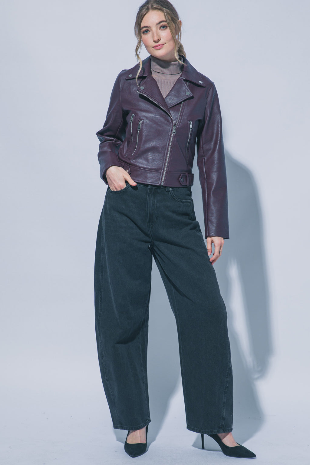 JCT 034 - Faux Leather Moto Jacket