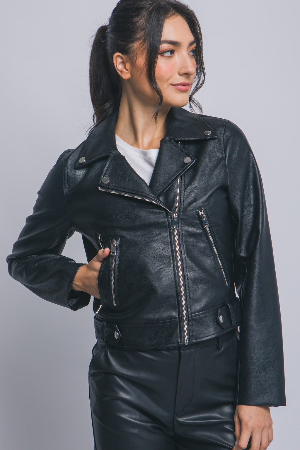 JCT 034 - Faux Leather Moto Jacket