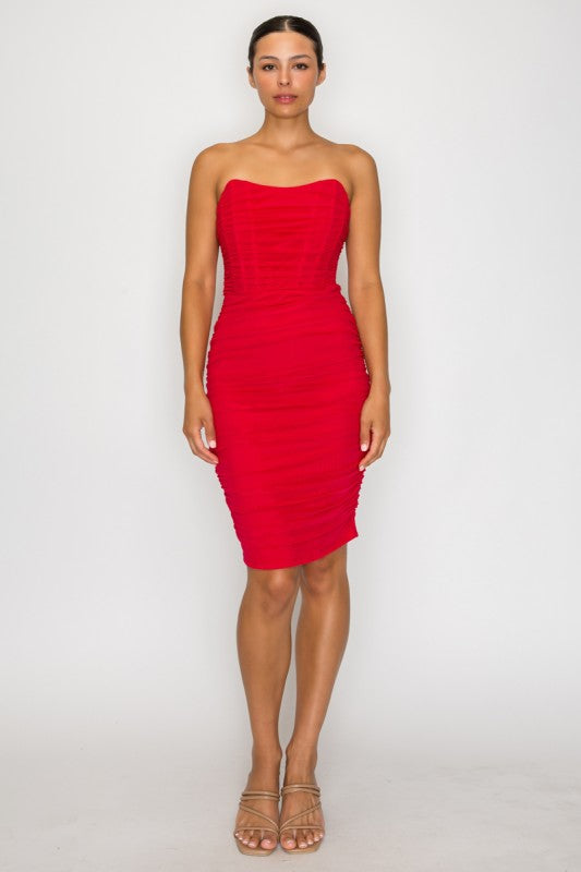 DD 1360 - Ruched Mesh Tube Dress