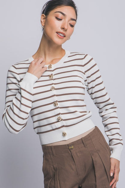SWT 029 - Striped Cardigan with Gold Accents