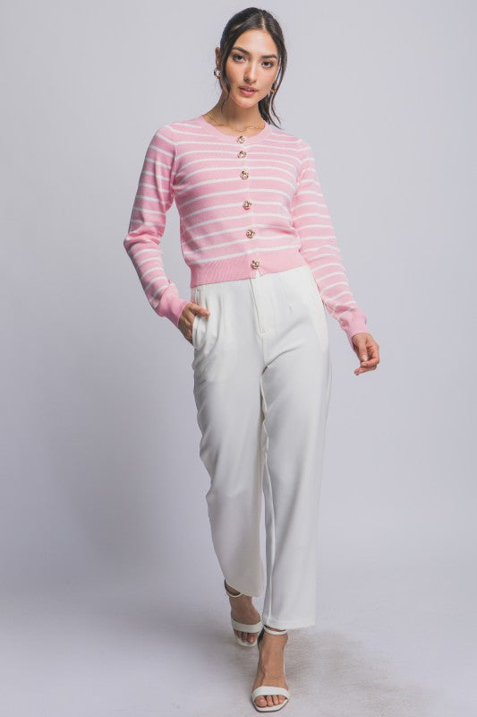 SWT 029 - Striped Cardigan with Gold Accents