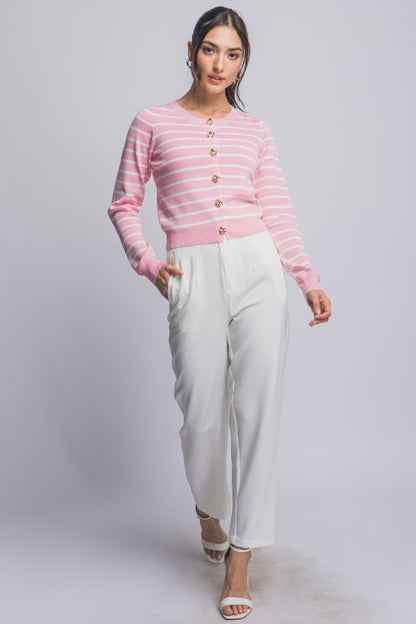SWT 029 - Striped Cardigan with Gold Accents