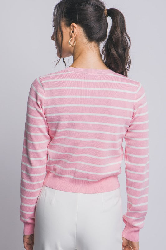 SWT 029 - Striped Cardigan with Gold Accents