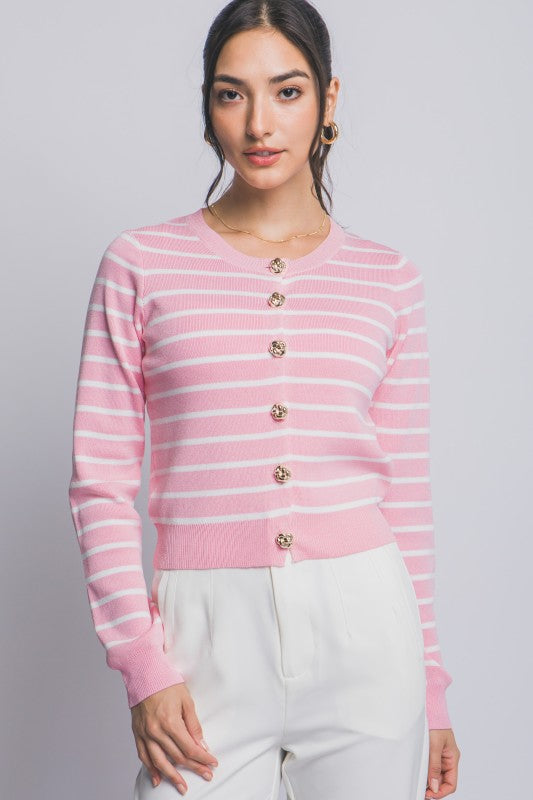 SWT 029 - Striped Cardigan with Gold Accents