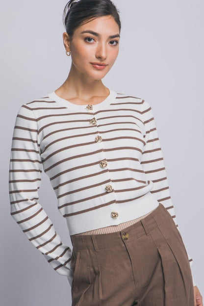 SWT 029 - Striped Cardigan with Gold Accents