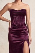 GOWN 435 - Side Slit Satin Corset Dress