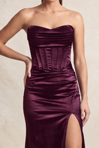 GOWN 435 - Side Slit Satin Corset Dress