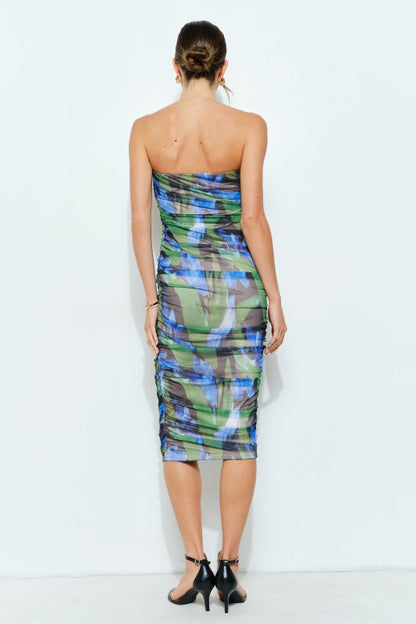DD 1386 - Abstract Print Ruched Midi Dress
