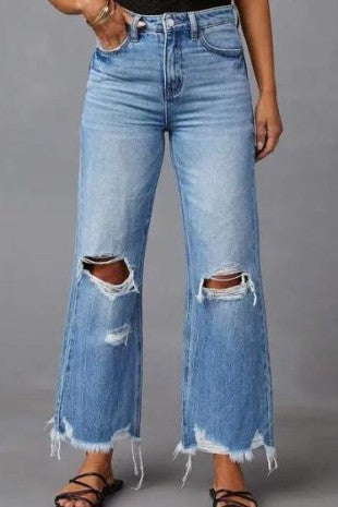 P 826 - Distressed High Rise Wide Leg Jeans