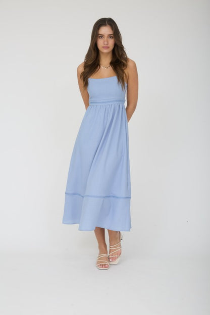 LD 618 - Lace Trim Sleeveless Midi Dress