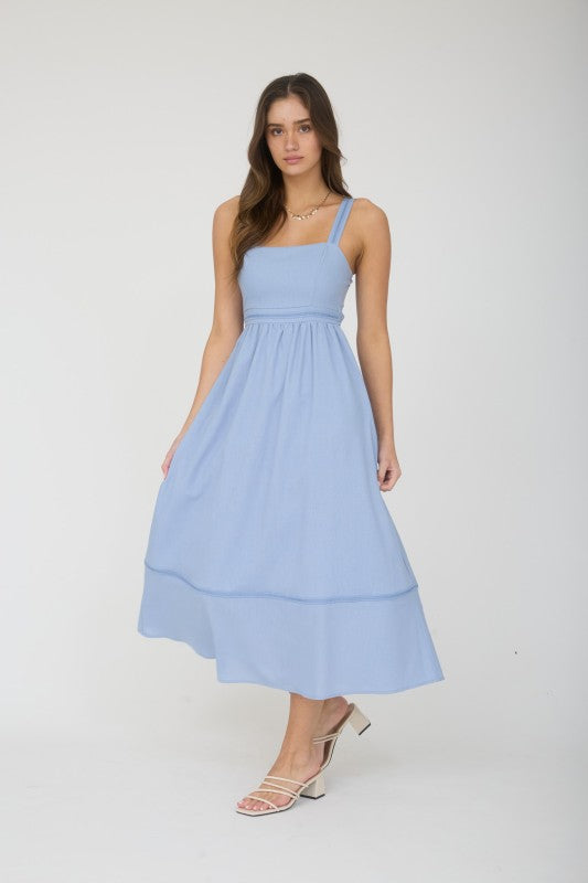 LD 618 - Lace Trim Sleeveless Midi Dress