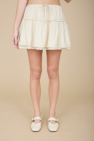 SKT 1029 - Lace Trim Mini Skirt