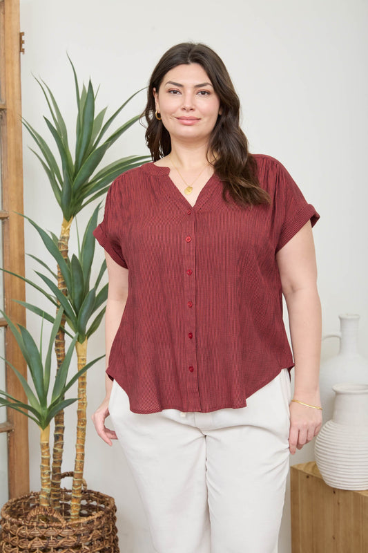 PS 017 - Short Cuff Sleeve Pinstripe Shirt