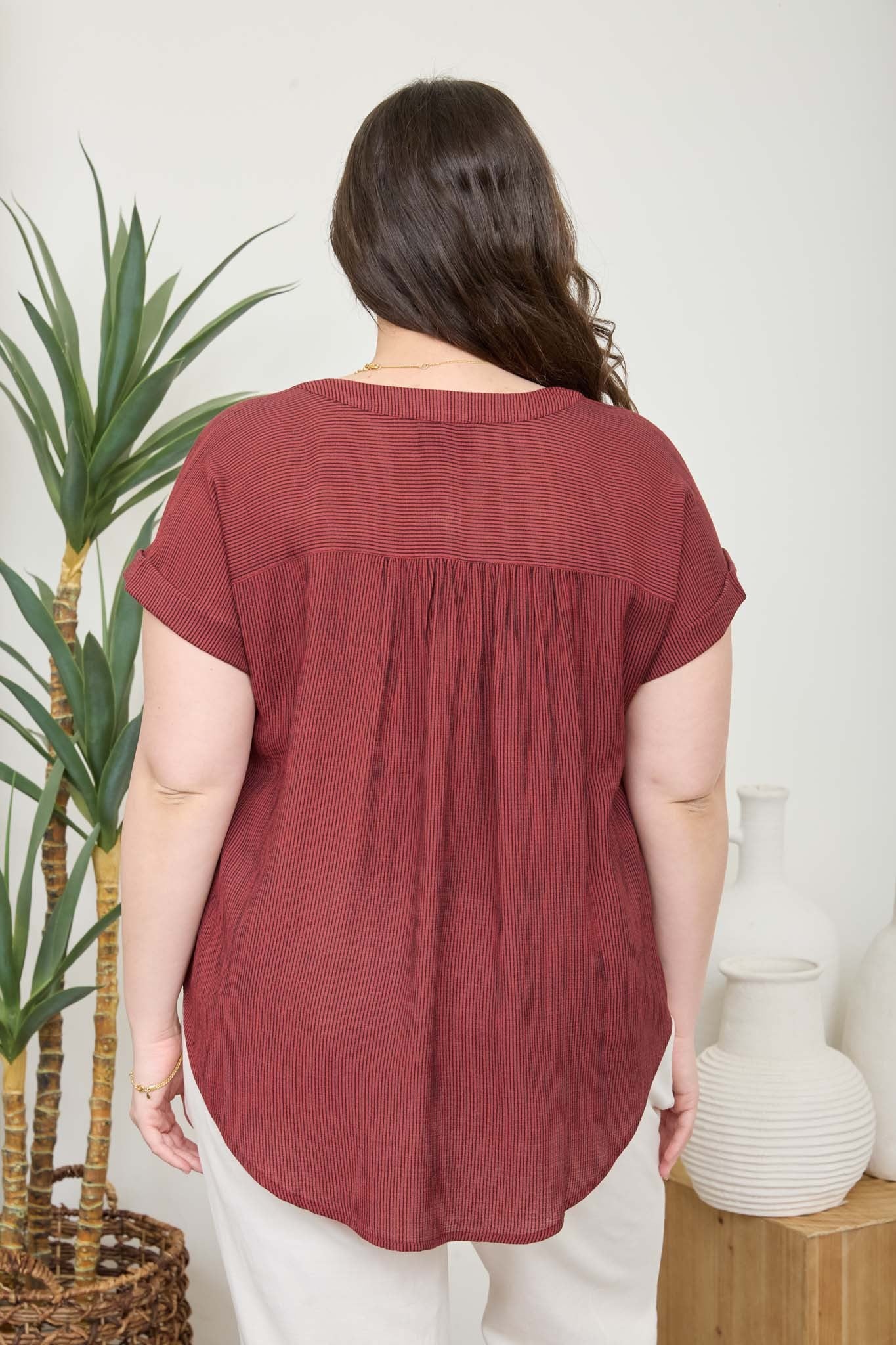 PS 017 - Short Cuff Sleeve Pinstripe Shirt
