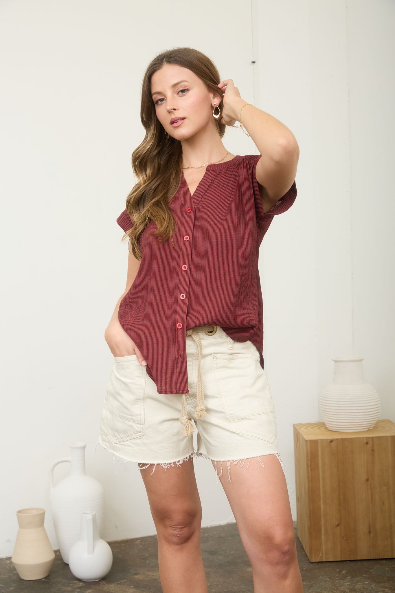 CT 2860 - Cuff Sleeve Button Down Shirt