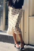 SKT 1067 - Ruffle Trim Polka Dot Midi Skirt