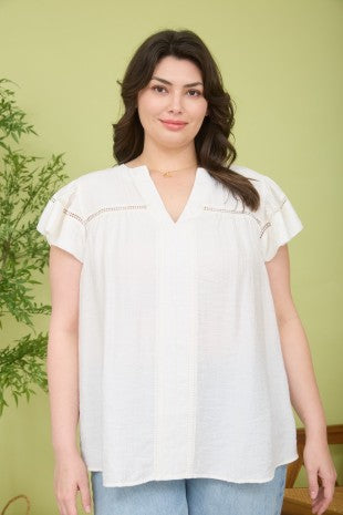 PS 008 - Lace Trim Split Neck Top