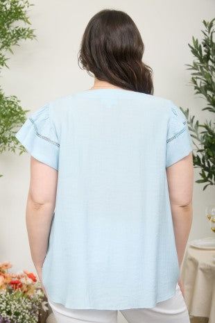 PS 008 - Lace Trim Split Neck Top