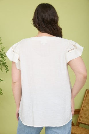 PS 008 - Lace Trim Split Neck Top