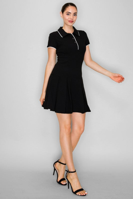 DD 1369 - Flare Pleated Contrast Dress