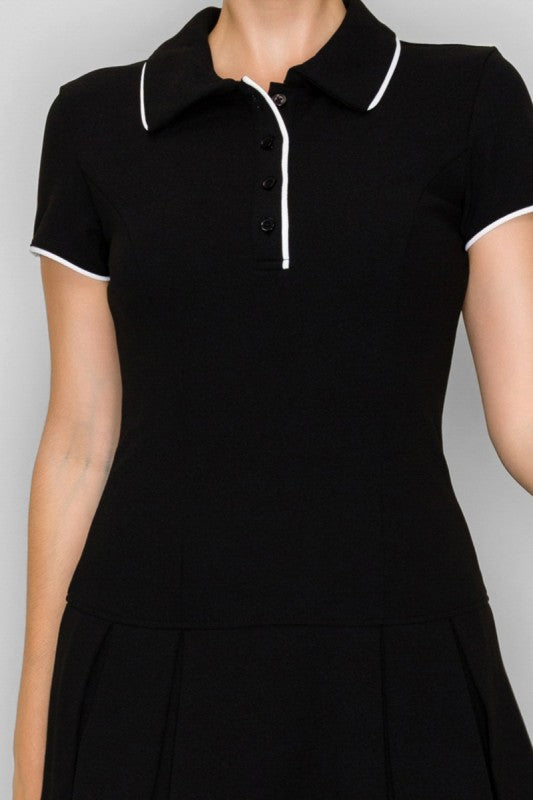 DD 1369 - Flare Pleated Contrast Dress