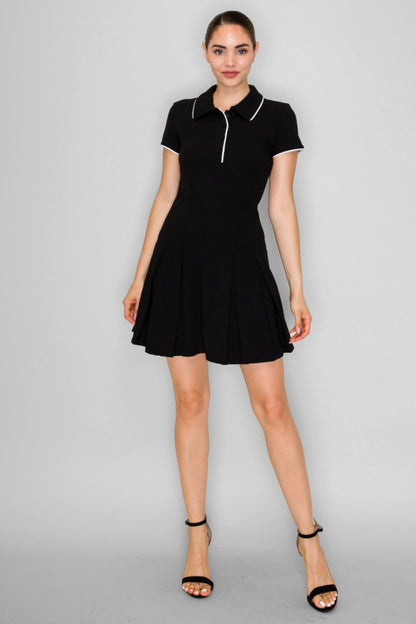 DD 1369 - Flare Pleated Contrast Dress